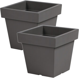 2x Kunststof vierkante bloempotten/plantenpotten 20 cm lichtgrijs