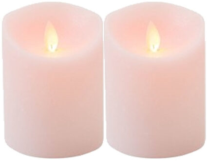 2x LED kaars/stompkaars roze met dansvlam 10 cm - LED kaarsen