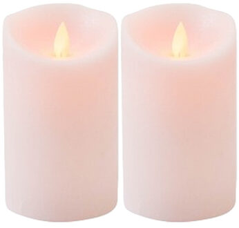 2x LED kaars/stompkaars roze met dansvlam 12,5 cm - LED kaarsen