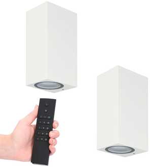 2x LED wandlamp Selma Wit - Dimbaar - 8 watt 690 lumen - 2700K warm wit- GU10 - Up & Down light - IP65 Waterdicht - Incl. dimmer met afstandsbediening - tuinverlichting