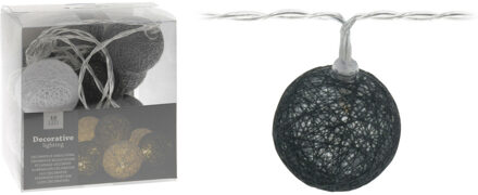 2x lichtsnoer 10 bolletjes d4 cm - wit/grijs - 165 cm -kunststof-batterij