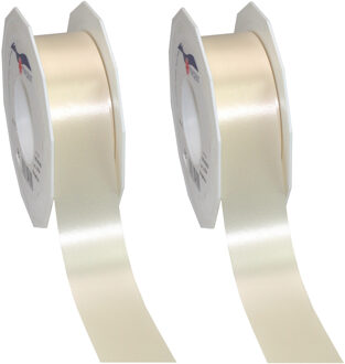 2x Luxe beige kunststof linten rollen 4 cm x 91 meter cadeaulint verpakkingsmateriaal - Cadeaulinten