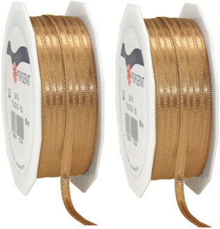 2x Luxe bronzen satijnen lint rollen 0,3 cm x 50 meter cadeaulint verpakkingsmateriaal - Cadeaulinten Bruin