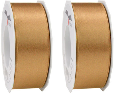 2x Luxe bronzen satijnen lint rollen breed 4 cm x 25 meter cadeaulint verpakkingsmateriaal - Cadeaulinten Bruin