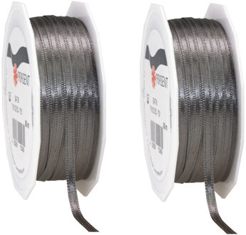 2x Luxe hobby/decoratie antraciete satijnen sierlinten 0,3 cm/3 mm x 50 meter