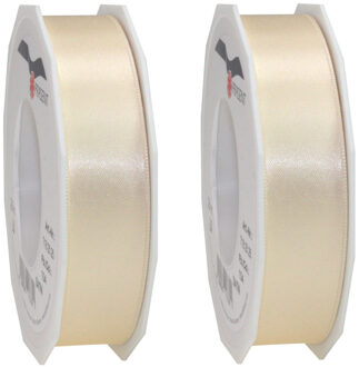 2x Luxe hobby/decoratie creme satijnen sierlinten 2,5 cm/25 mm x 25 meter