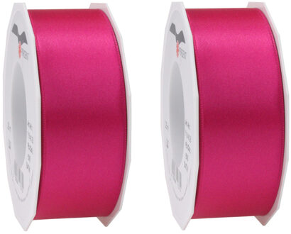 2x Luxe hobby/decoratie fuchsia roze satijnen sierlinten breed 4 cm/40 mm x 25 meter