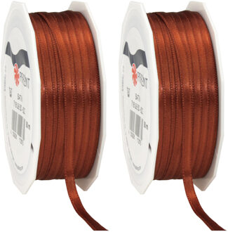 2x Luxe hobby/decoratie koperen satijnen sierlinten 0,6 cm/6 mm x 50 meter