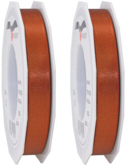 2x Luxe hobby/decoratie koperen satijnen sierlinten 1,5 cm/15 mm x 25 meter
