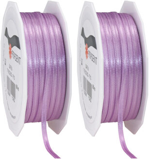 2x Luxe hobby/decoratie lila satijnen sierlinten 0,3 cm/3 mm x 50 meter
