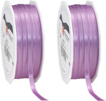 2x Luxe hobby/decoratie lila satijnen sierlinten 0,6 cm/6 mm x 50 meter