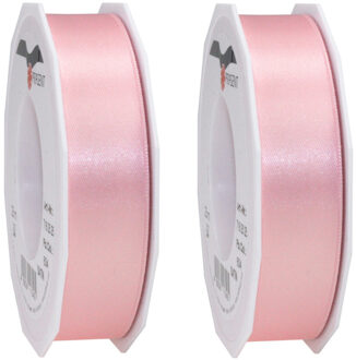 2x Luxe hobby/decoratie roze satijnen sierlinten 2,5 cm/25 mm x 25 meter