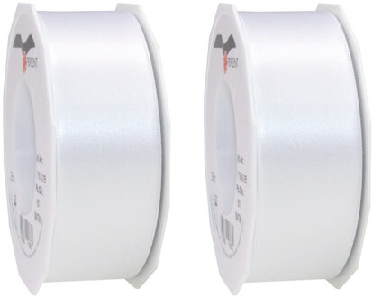 2x Luxe hobby/decoratie witte satijnen sierlinten breed 4 cm/40 mm x 25 meter