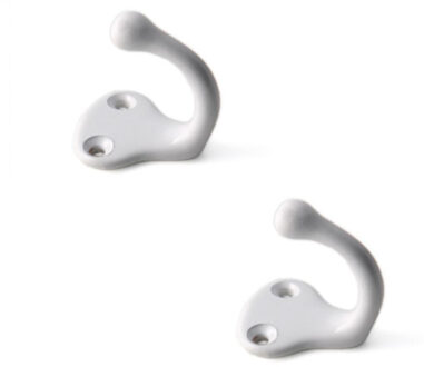 2x Luxe kapstokhaken / jashaken / kapstokhaakjes messing wit enkele haak 3,8 x 3 cm