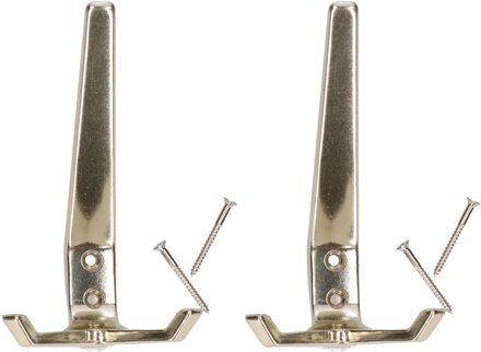 2x Luxe kapstokhaken / jashaken / kapstokhaakjes vernikkeld aluminium dubbele haak 7.6 x 12.5 cm
