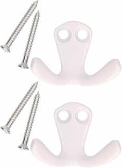 2x Luxe kapstokhaken / jashaken / kapstokhaakjes wit metaal 4.5 x 2.8 cm