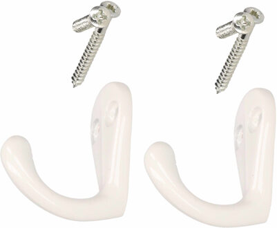 2x Luxe kapstokhaken / jashaken / kapstokhaakjes wit van hoogwaardig metaal 3,3 x 4,1 cm