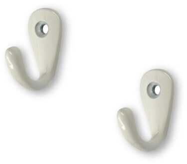2x Luxe kapstokhaken / jashaken / kapstokhaakjes wit van hoogwaardig metaal 3.5 x 2.7 cm