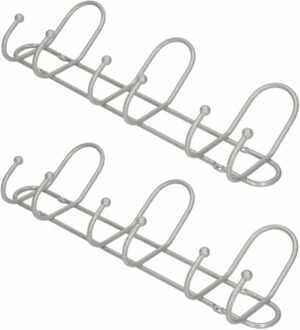 2x Luxe kapstokken / jashaken / wandstokken zilver metaal 3x dubbele brede haak 14 x 40 cm