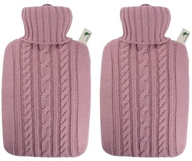 2x Luxe kruiken pastel roze 1.8 liter met gebreide hoes