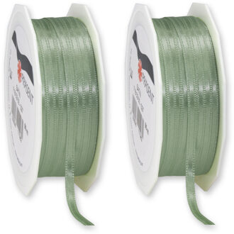 2x Luxe lichtgroene satijnen lint rollen 0,3 cm x 50 meter cadeaulint verpakkingsmateriaal - Cadeaulinten