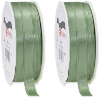 2x Luxe lichtgroene satijnen lint rollen 1 cm x 25 meter cadeaulint verpakkingsmateriaal - Cadeaulinten