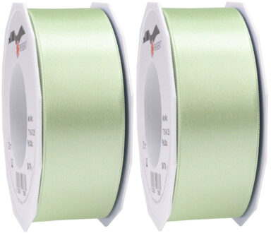 2x Luxe pastel groene satijnen lint rollen breed 4 cm x 25 meter cadeaulint verpakkingsmateriaal - Cadeaulinten