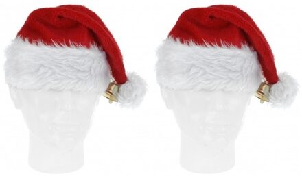 2x Luxe pluche kerstmutsen met bel