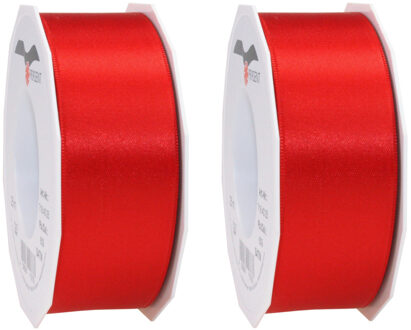 2x Luxe rode satijnen lint rollen breed 4 cm x 25 meter cadeaulint verpakkingsmateriaal - Cadeaulinten Rood