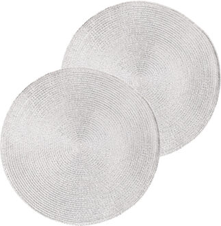 2x Luxe ronde placemat zilver 38 cm gevlochten - Zilveren tafeldecoratie onderleggers 2 stuks