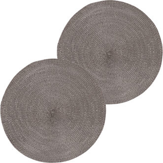 2x Luxe ronde placemat zwart 38 cm gevlochten - Zwarte tafeldecoratie onderleggers 2 stuks