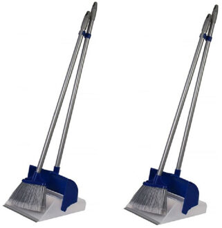 2x Luxe stoffer en blik met lange steel 107 x 28 x 12 cm