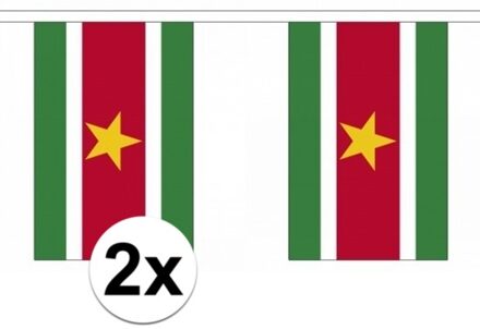 2x Luxe Suriname vlaggenlijnen/vlaggetjes 3 m