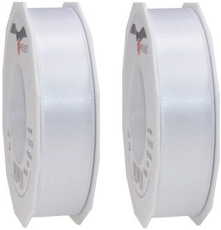 2x Luxe witte satijnen lint rollen 2,5 cm x 25 meter cadeaulint verpakkingsmateriaal - Cadeaulinten