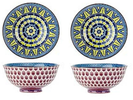 2x Marakesh blauwe salade soepkommen/serveerschalen van porselein 12 cm rond - Kommetjes