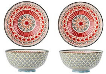 2x Marakesh rode salade soepkommen/serveerschalen van porselein 12 cm rond - Serveerschalen Rood