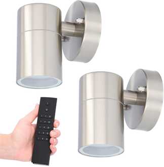 2x Mason LED Wandlamp - Dimbaar - 4 Watt 345 lumen - IP44 Waterdicht - GU10 - 2700K Warm Wit - Binnen en buiten - RVS - Incl. dimmer met afstandsbediening - tuinverlichting