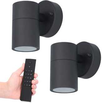 2x Mason LED Wandlamp - Dimbaar - 4 Watt 345 lumen - IP44 Waterdicht - GU10 - 2700K Warm Wit - Binnen en buiten - Zwart - Incl. dimmer met afstandsbediening - tuinverlichting