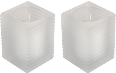 2x Matte glazen kaarsenhouders met kaars 7 x 10 cm 24 branduren - Geurloze kaarsen - Woondecoraties