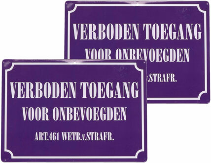 2x Metalen bordjes verboden toegang voor onbevoegden 21 x 15 cm - Blikken bordje geen toegang - Verbodsbord - Waakbord
