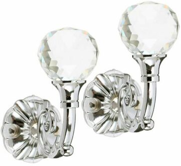 2x Metalen Kristallen Bol Gordijn Tie Backs Deur Muur Kwastje Haken Houder Hanger ONS zilver