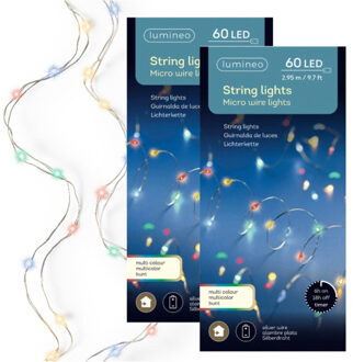 2x Micro kerstverlichting op batterij gekleurd binnen 60 lampjes - microverlichting