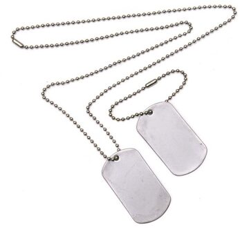 2x Militairen naam dogtag ketting verkleed accessoires - Verkleedketting Zilverkleurig