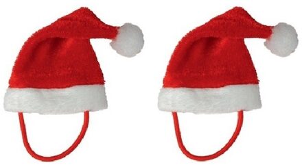 2x Mini kerstmuts met bandje voor knuffels/poppen/huisdieren - Kerstmutsen