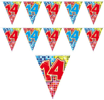 2x Mini vlaggenlijn / slinger verjaardag versiering 14 jaar