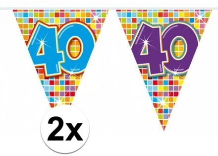 2x Mini vlaggenlijn / slinger verjaardag versiering 40 jaar