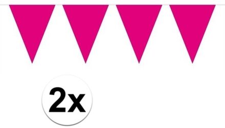 2x Mini vlaggenlijn / slinger versiering magenta roze