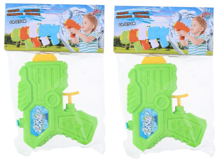 2x Mini waterpistolen/waterpistool groen van 12 cm kinderspeelgoed - Waterpistolen