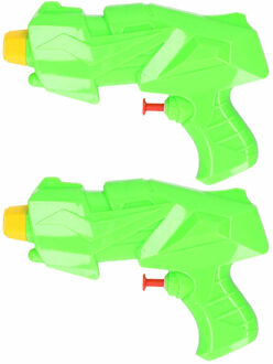 2x Mini waterpistolen/waterpistool groen van 15 cm kinderspeelgoed - Waterpistolen