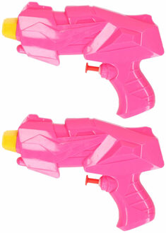 2x Mini waterpistolen/waterpistool roze van 15 cm kinderspeelgoed - waterspeelgoed van kunststof - kleine waterpistolen